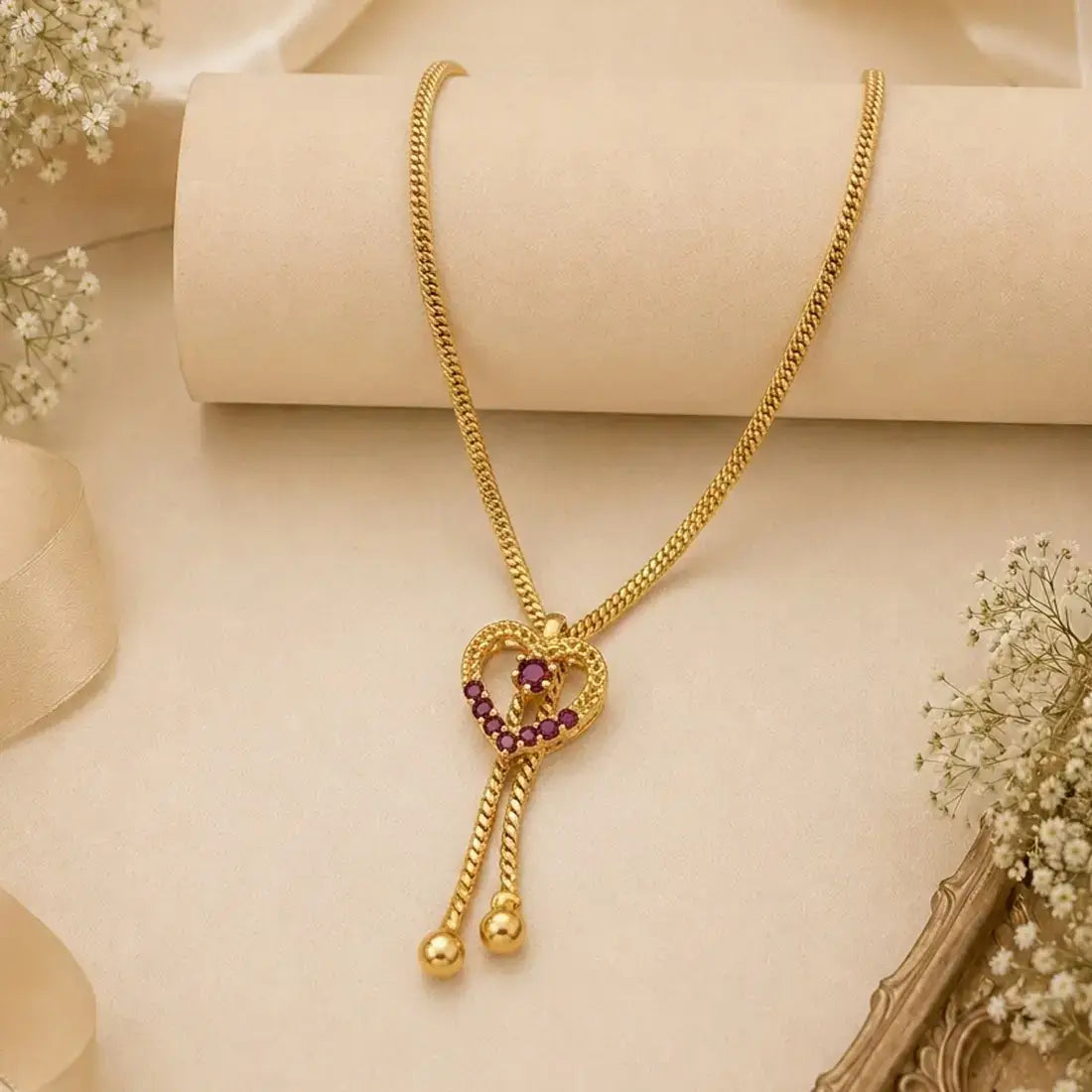 Heart Design Stone Pendant Simple Necklace