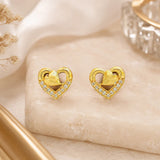 Gold Plated Heart-In-Heart CZ Stone Ear Studs