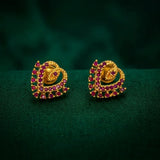 Dazzling Gold Plated Stone Heart Stud Earrings featuring vibrant stones and a layered heart design.