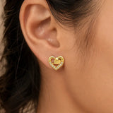 Gold Plated Heart-In-Heart CZ Stone Ear Studs