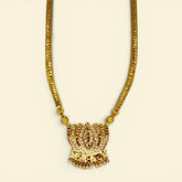 Gold Plated Designer Chain with Big Ruby CZ Lotus Pendant