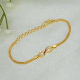 Gold Plated Infinity CZ Stone Bracelet showcasing a delicate infinity charm and a smooth two-line box chain.