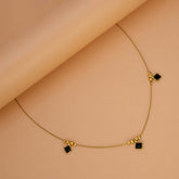 Triple Square-cut CZ Pendants Invisible Chain Necklace - Black