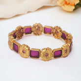 Antique Gold Plated Big Square Ruby Screw Bangle Kada
