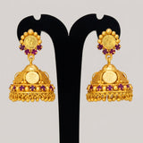Gold Plated Kasu Lakshmi Ruby Stone Jhumka Earrings