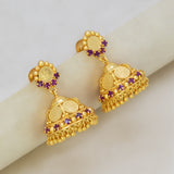Gold Plated Kasu Lakshmi Ruby Stone Jhumka Earrings