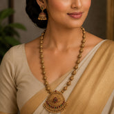 Antique Matte Gold Beads Long Chain Necklace Set