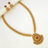 Kemp Stone Antique Long Haram Set for Women featuring intricate design and circular pendant with matching earrings.