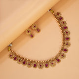 Antique Kemp Stone Floral Necklace Set - Ruby Red