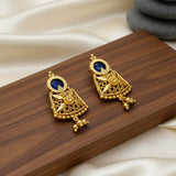 Kerala Style Gold Plated Round Enamel Ear Studs_Blue