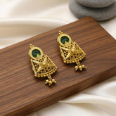 Kerala Style Gold Plated Round Enamel Ear Studs_Green