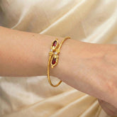 Kerala Traditional Gold Plated Open Nagapadam Bracelet - Red