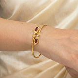 Kerala Traditional Gold Plated Open Nagapadam Bracelet - Red