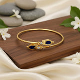 K Supreme Kerala Traditional Gold Plated Open Nagapadam Bracelet - Blue