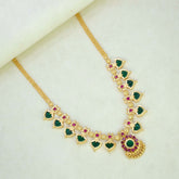 Gold Plated Ethnic Palakka Necklace - 6 Stones- Green