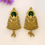 Kerala Style Gold Plated Round Enamel Ear Studs_Green