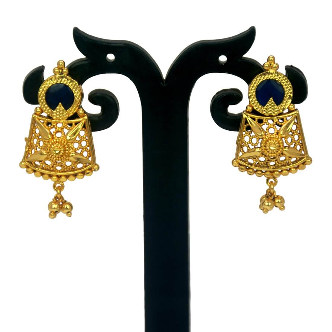 Kerala Style Gold Plated Round Enamel Ear Studs_Blue