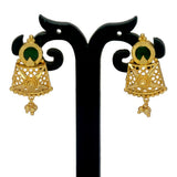 Kerala Style Gold Plated Round Enamel Ear Studs_Green