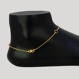 Delicate Gold Plated Star Box Chain Anklets displayed elegantly on a mannequin foot in a black finish.