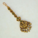 Ethnic Antique Lakshmi Peacock Kemp Maang Tikka - Multi Colour