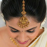 Ethnic Antique Lakshmi Peacock Kemp Maang Tikka - Red