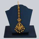 Ethnic Antique Lakshmi Peacock Kemp Maang Tikka - Red