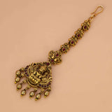 Ethnic Antique Lakshmi Peacock Kemp Maang Tikka - Red