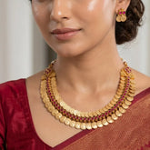 Antique Lakshmi 2-Layer Kasu Kemp Choker Necklace Set - Red