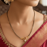 Leaf Design Ruby CZ Pendant Mangalsutra Chain