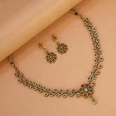 Victorian Antique Gold Leaf Stone Necklace Set - Ruby Emerald CZ