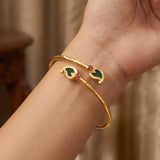 Kerala Traditional Open Mango Bangle Bracelet featuring mango motifs and ruby stones on a gold-plated brass base.