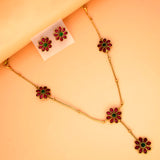 मैट गोल्ड प्लेटेड चेन विद फ्लोरल केम्प स्टोन नेकलेस सेट