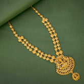 Ethnic Matte Gold Plated Lakshmi Kasu Long Necklace - K Supreme