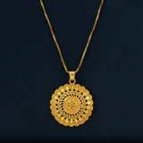 Matte Gold Plated Simple Round Floral Pendant