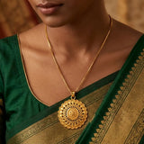 Matte Gold Plated Simple Round Floral Pendant