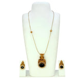 Gorgeous Matte Lakshmi Black CZ Pendant Set featuring a Lakshmi motif and black CZ stones on a designer chain.