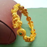 Matte Gold Plated Red and Green Stone Lakshmi Bangle