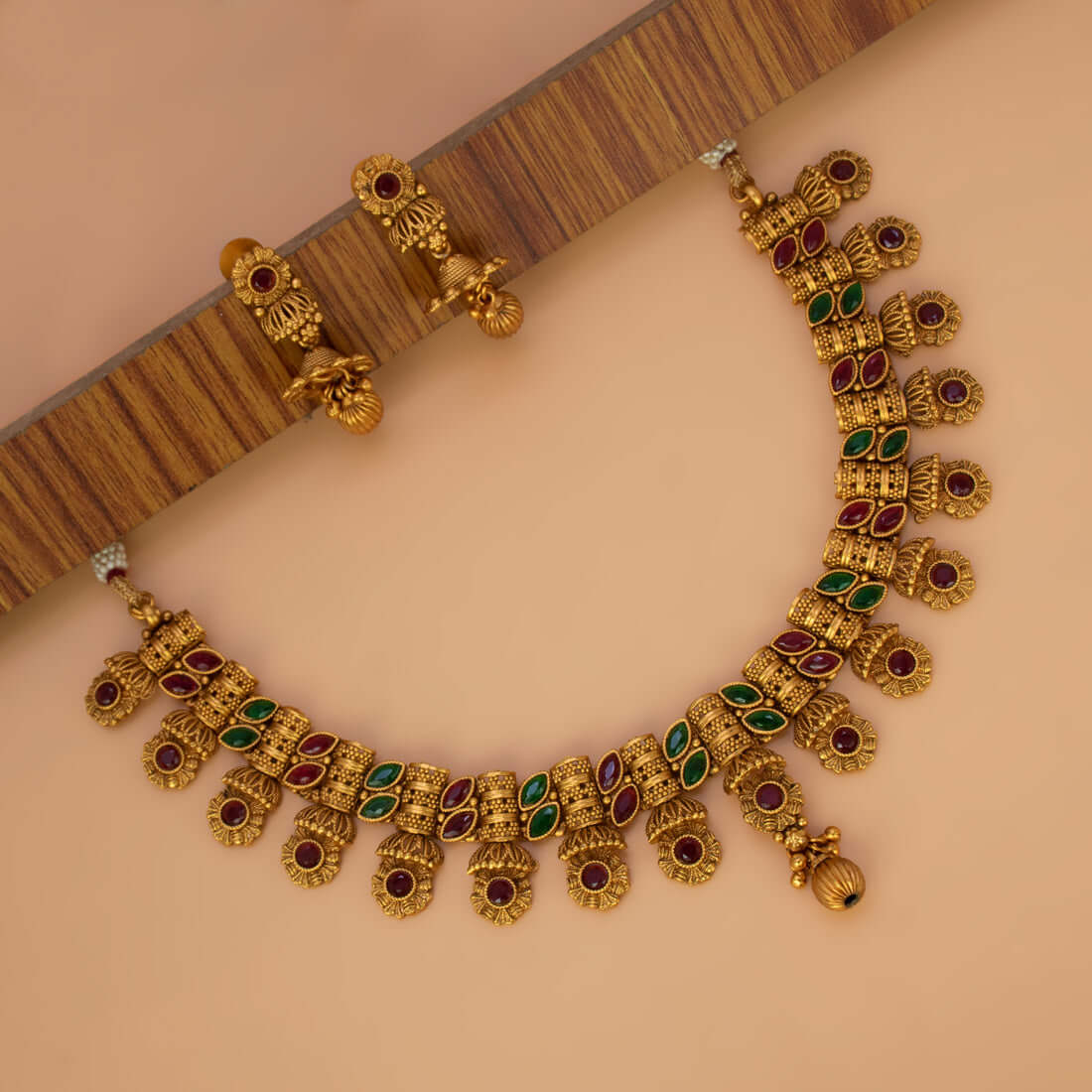 Matte Gold Plated Multi-Colour Stone Necklace Set