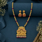 Antique Temple Gajalakshmi Pendant Necklace Set - Ruby Red