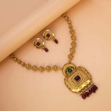 Matte Golden Carved Balls Big Pendant Necklace Set