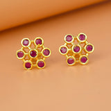 Alluring Gold Plated Floral Ruby Stud Earrings