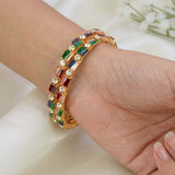 Multicolour Baguette-cut Crystal Gold Plated Bangles