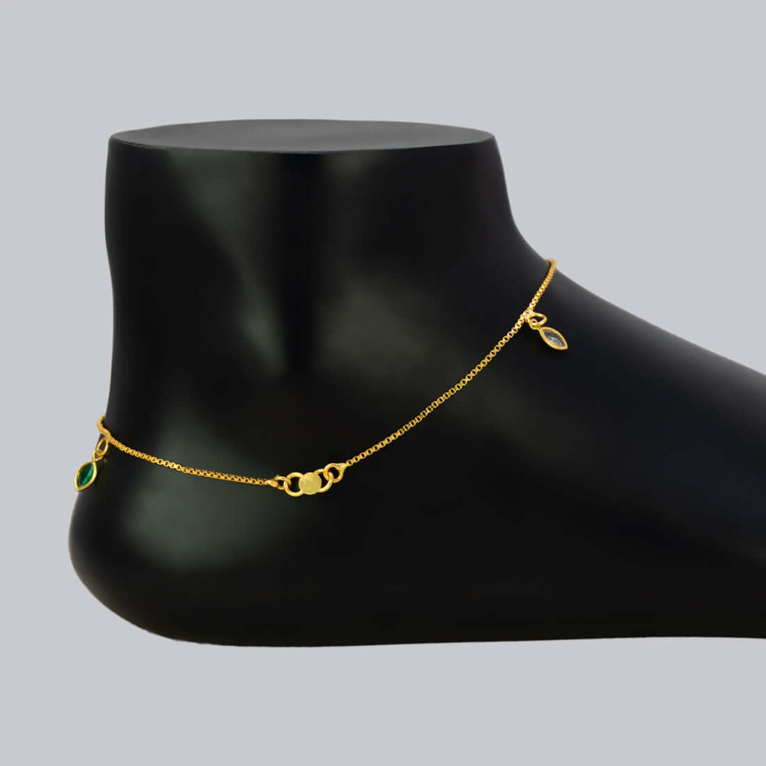 Gold Plated Box Chain Stone Charm Anklets - Multi
