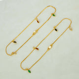 Gold Plated Box Chain Stone Charm Anklets - Multi