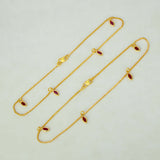 Gold Plated Box Chain Stone Charm Anklets - Red