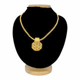 Octagon Matte Gold Floral CZ Pendant Necklace
