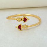 Gold Plated Floral CZ Stones Open Palakka Bangle - Red
