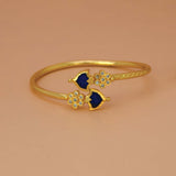 Gold Plated Floral CZ Stones Open Palakka Bangle - Blue