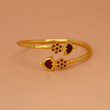 Gold Plated Floral Ruby Stones Open Palakka Bangle - Red