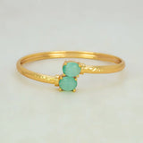 Gold Plated Dual Oval Stone Cuff Bangle - Pastel Green